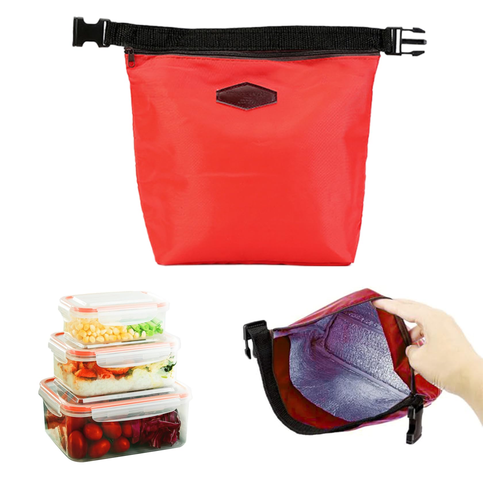 Insulated Lunch Bags Waterproof Leakproof Small Cooler Bag with Buckle Clasp ＆ Handle Keep Foods Warm/Cool for 2-4 Hours for School Picnic Travel Red