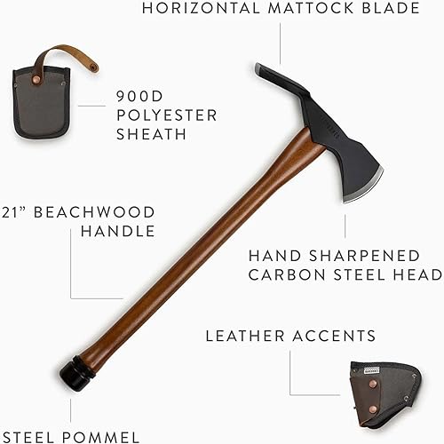 Vista 11 de Barebones Hacha de tala - Hoja de acero al carbono - Hacha multiusos - Acentos de cuero - Funda de poliéster