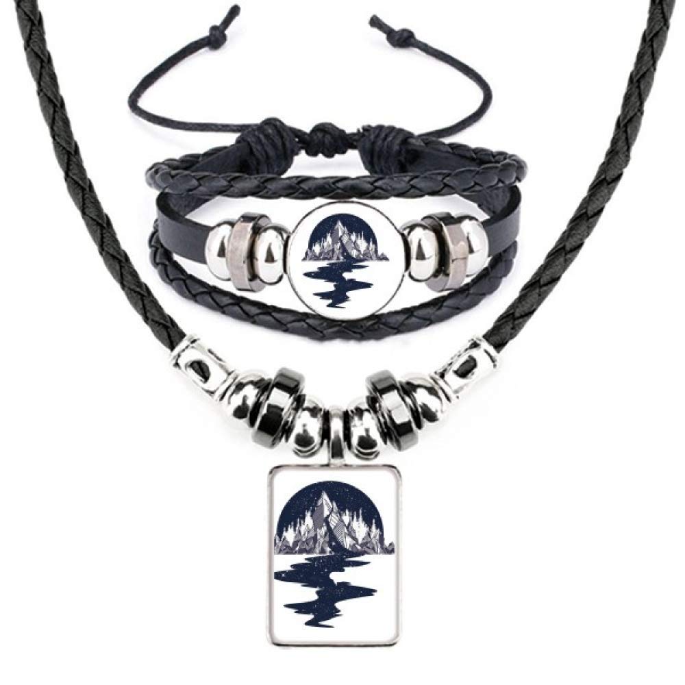 Iceberg Stream Stars Art Pattern Leather Necklace Bracelet Jewelry Set