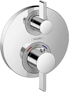 hansgrohe Ecostat S Modern Minimalist Volume and Auto Temperature Control 2-Handle Thermostatic Shower Valve Trim with Diverter in Chrome, 15758001