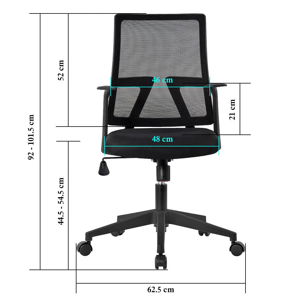 Techly 108156 Sedia da Ufficio con Seduta Imbottita e Schienale in Tessuto High Tech Nero