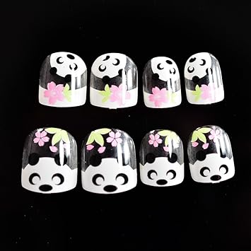 Echiq Lot De 24 Faux Ongles Blanc Clair Manucure A La Francaise Extensions Bebe Panda Bambou Fleurs Roses Faux Ongles Nail Art Ongle Couvrant Totalement Pour Filles Enfants Amazon Fr Beaute Et
