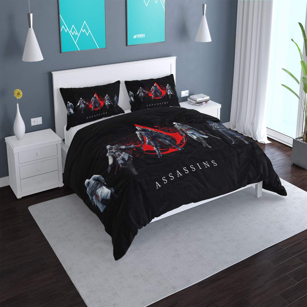 Nichiyobi 19 Assassin's Creed Duvet Cover Bedding Set - Duvet Cover And Pillowcase, Microfibre, 3D Digital Print Three-Piece Bed Linen (, Doubie 200 X 200 Cm + 80 X 80 Cm)