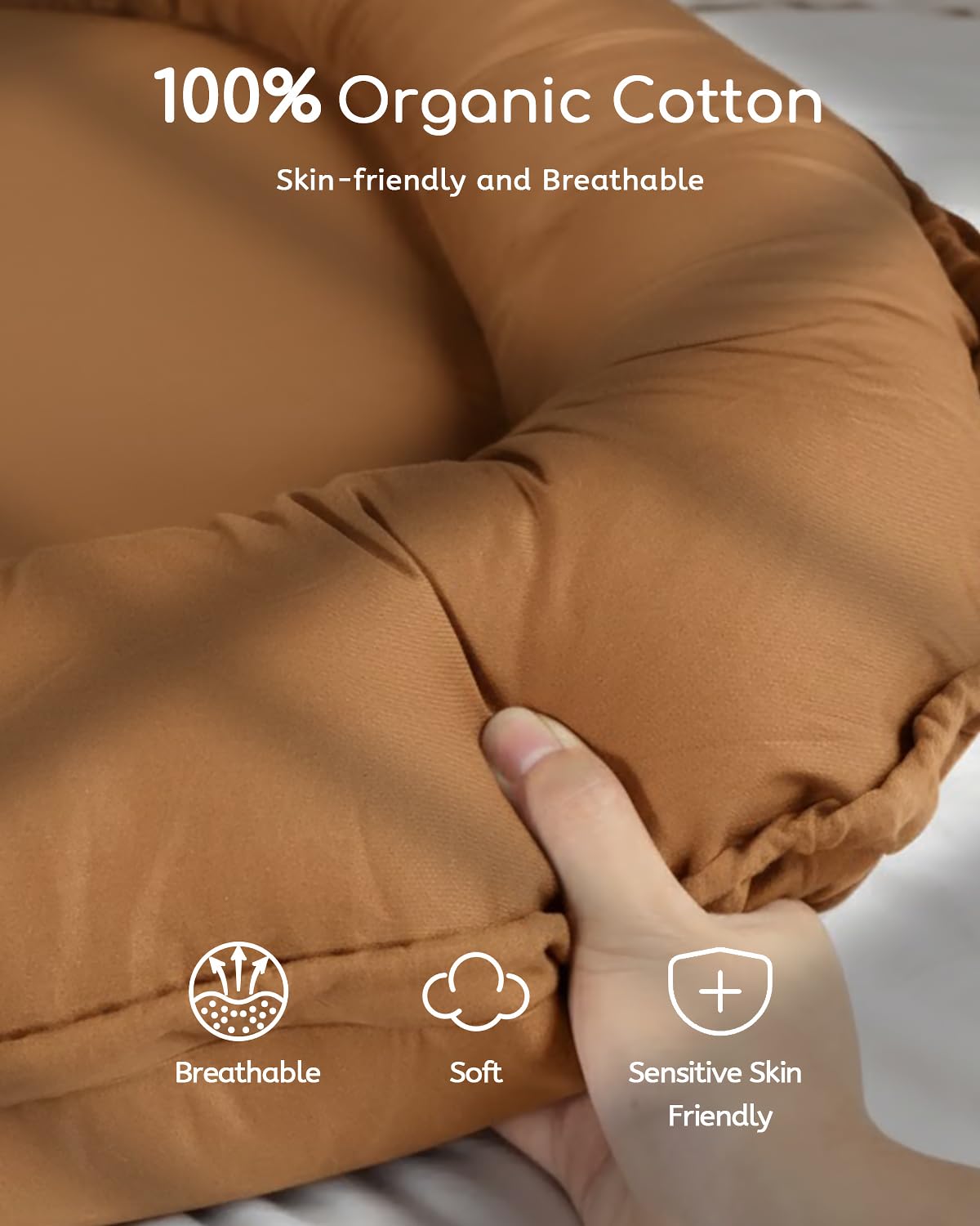 Baby Lounger - Infant Lounger for Newborn 0-24 Months, Pure Cotton Breathable Baby Nest Lounger, Newborn Essentials for Baby Boys & Girls, Portable Baby Lounger for Home and Travel