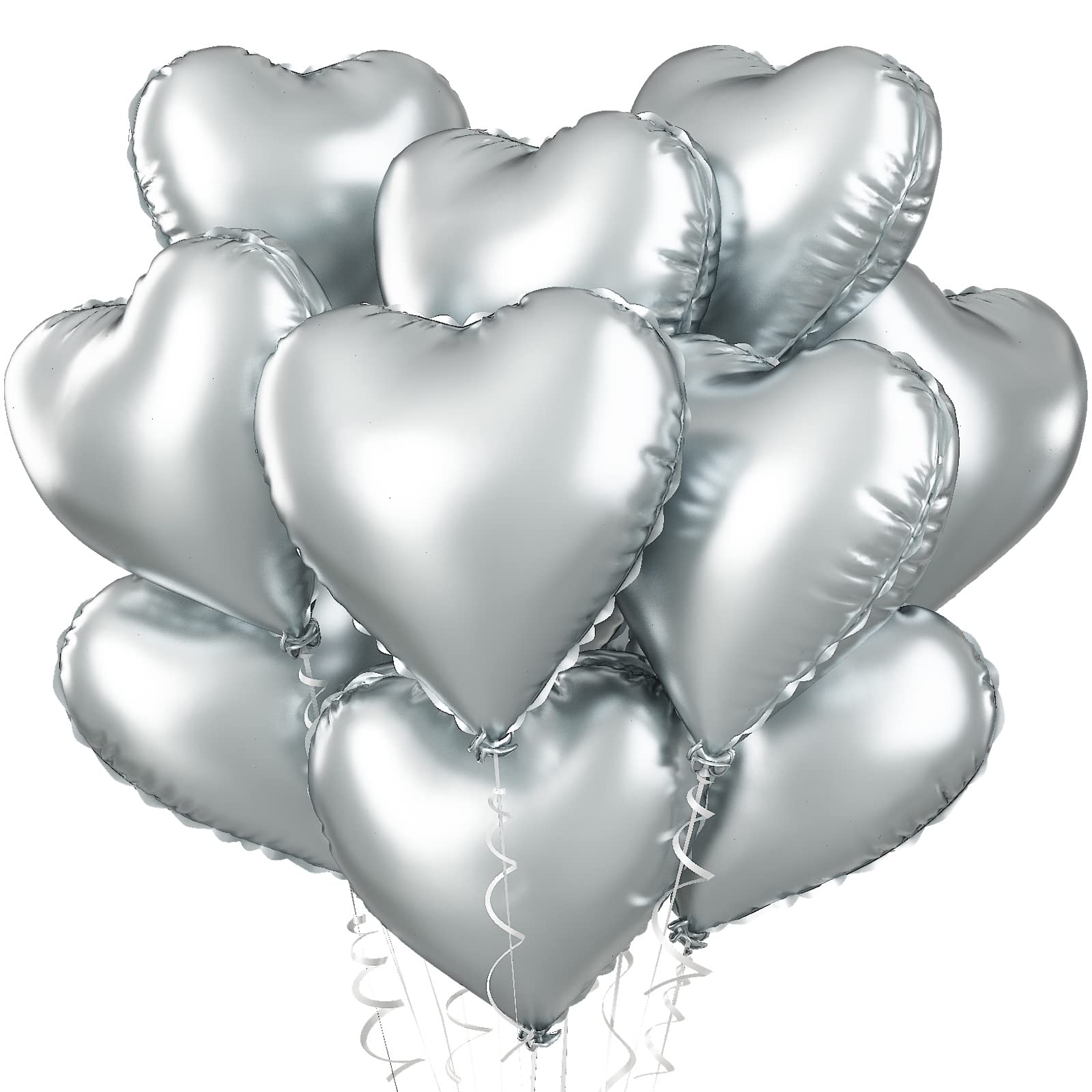 Globos De CorazóN De Plata, Paquete De 10 Globos De Papel De Aluminio Plateado Para Boda, Globos De CorazóN De Helio De Boda De Plata, Globos De CorazóN De Helio De 18 Pulgadas, Fiesta De CumpleañOs