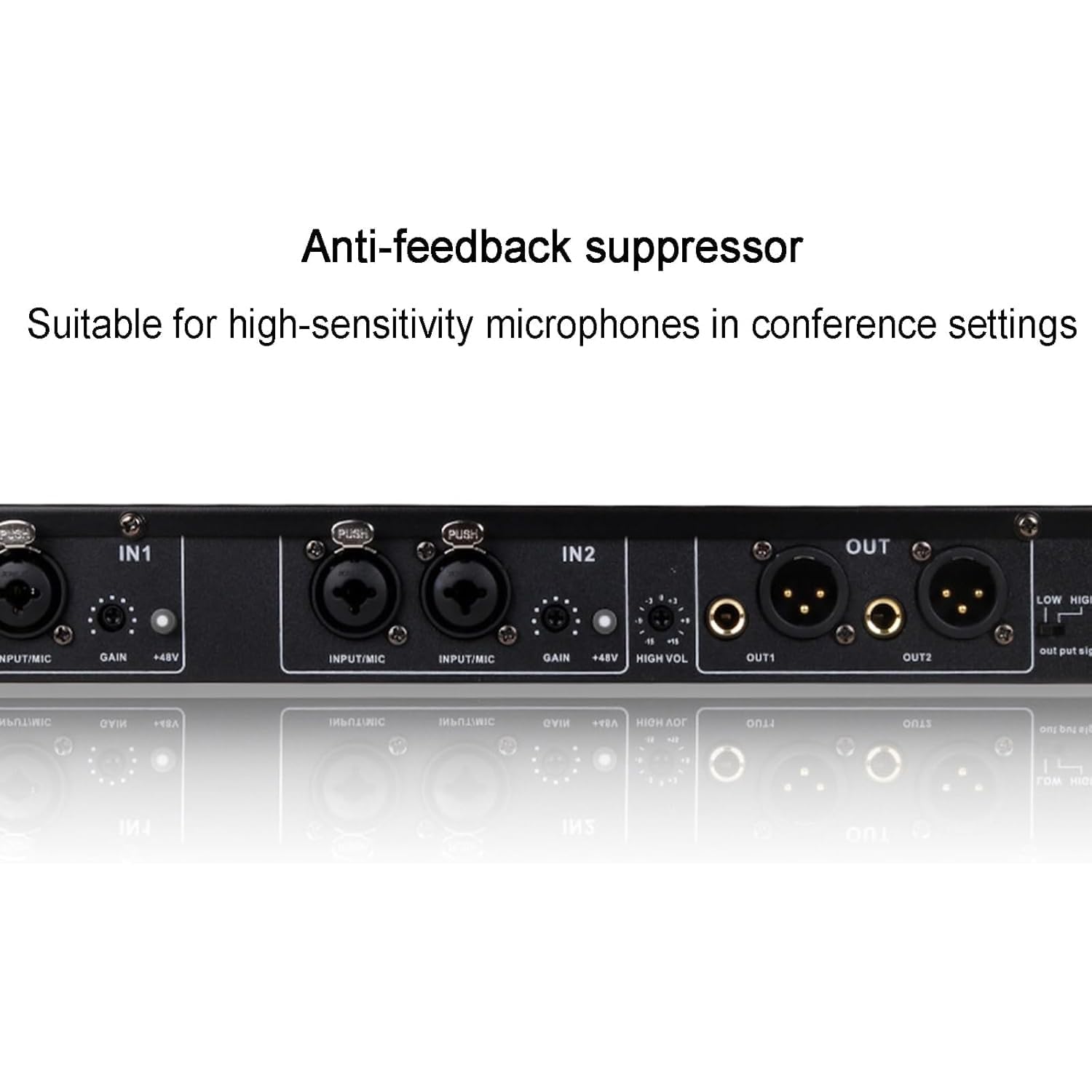 Supresor de retroalimentación profesional, procesador de audio antiaullidos con reducción de ruido, entrada de cuatro canales de 48 V para karaoke y salas de conferencias