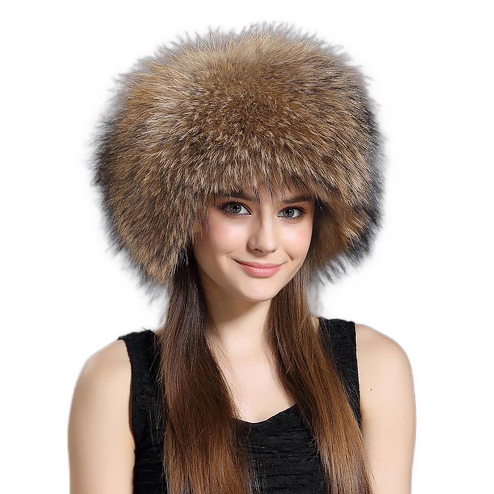 HKSICHENGKEJI Faux Fur Russian Trapper Hat Ushanka Cossack Trooper Hat Warm Winter Fuzzy Furry Hat Tail Outdoor Hunting Skiing Cap Unisex Brown