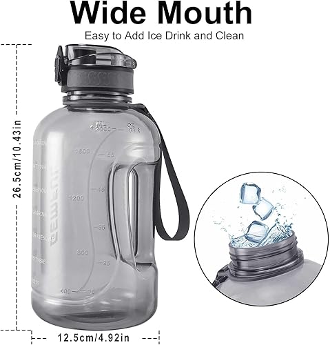 Miniatura 2 de GEMFUL Botella de agua de 2 litros con marcador de tiempo y asa, jarra motivacional grande de 64 onzas para entrenamientos de gimnasio, sin pajilla,