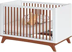 Berço Redondo Evolutivo Sambalelê 2 em 1 Premium com Mini Cama, MDF e Madeira Maciça, Design Moderno e Seguro (Branco com Mel)