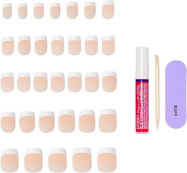 KISS CORE French Tip Press On Nails, ‘If You Dare’, White, Real Short Squoval, 32 Count