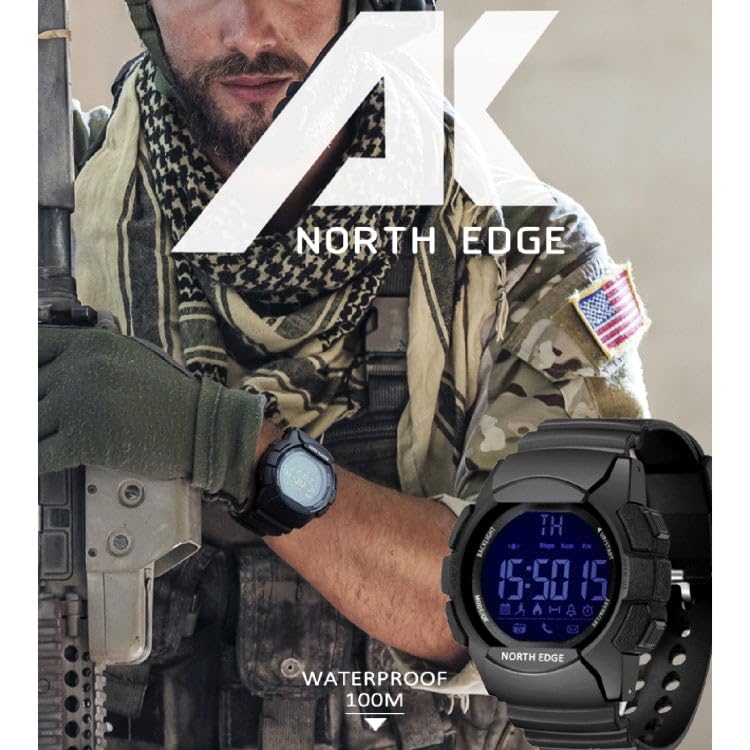 North Edge AK Smart Watch on a wrist with 'WATERPROOF 100M' text