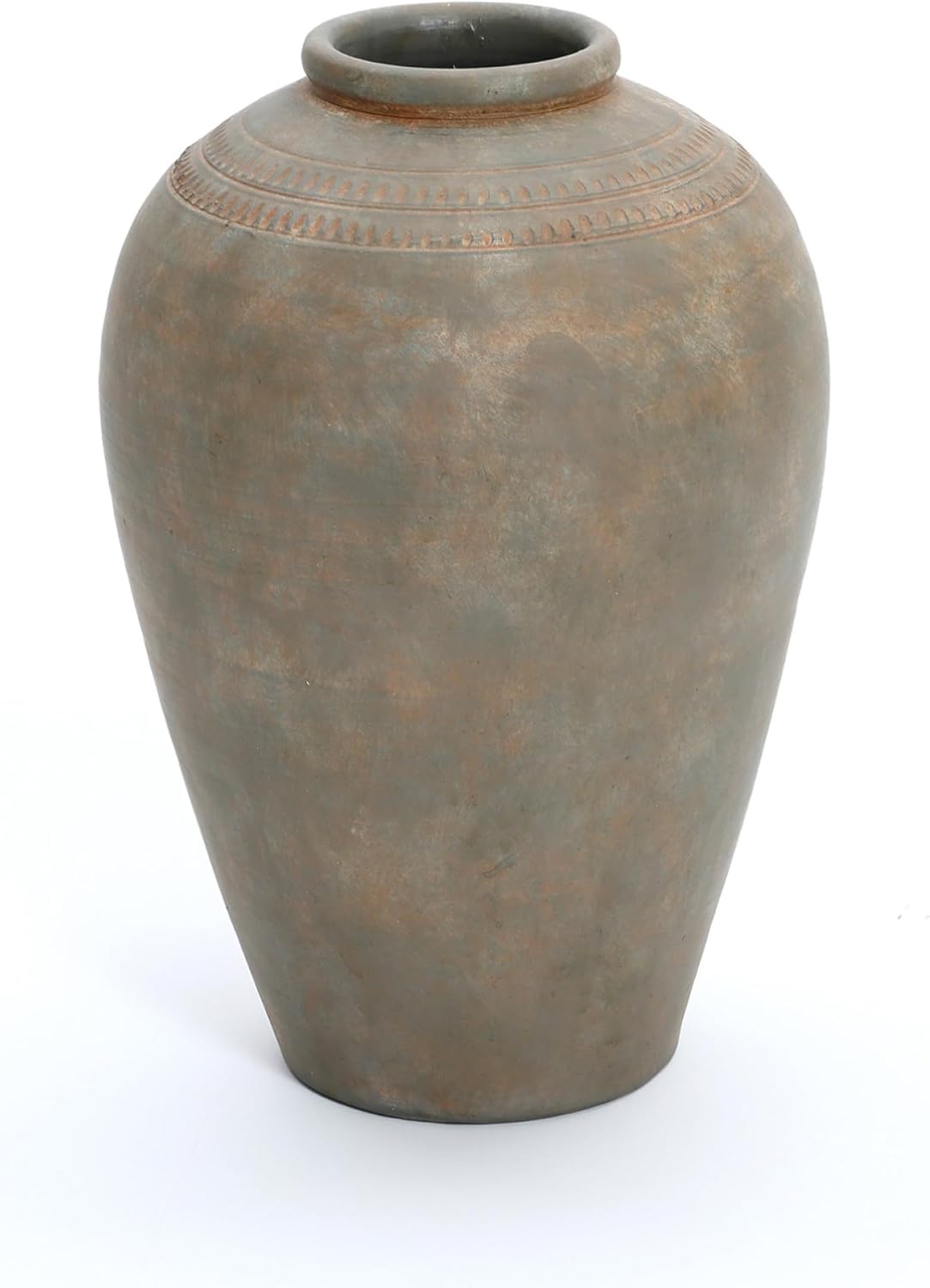 LuxenHome Rustic Ceramic Flower Vase, 14'' Brown Terracotta Urn Vases for Room Decor, Vintage Pottery Living Room Decor, Modern Farmhouse Floor Vase Home Décor Accents