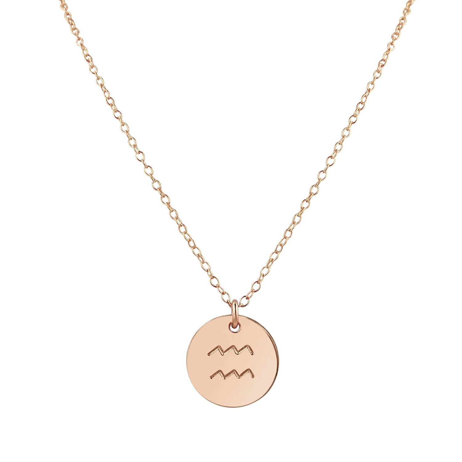 Jewelry Rose Gold Aquarius Necklace, 16" + 2" Extender, Astrology Charm Necklace with Zodiac Sign Pendant, Birthday or Anniversary Gift for Women and Men, Good Luck Charm