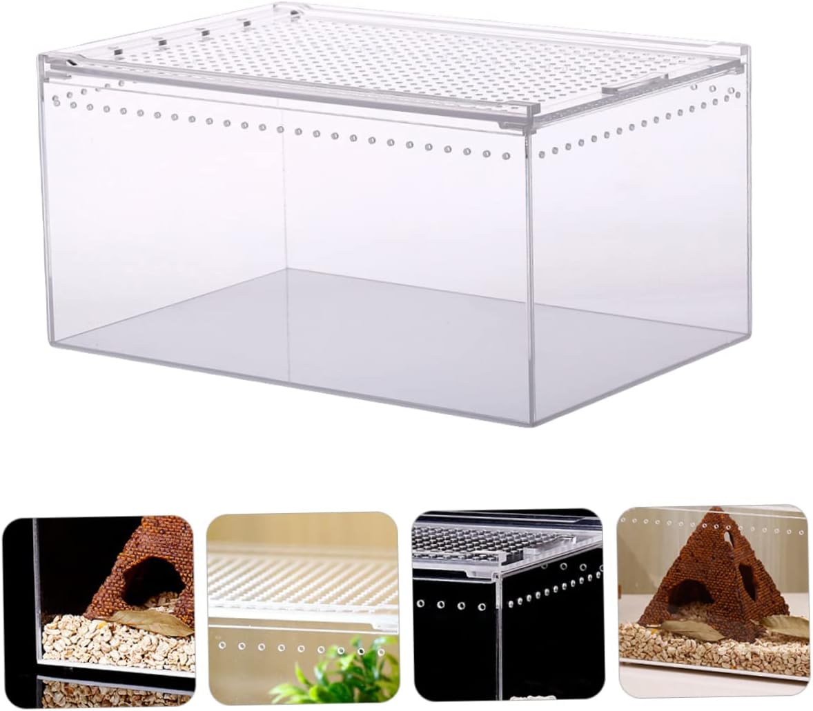 Transparent Acrylic Reptile Feeding Box Leakproof Breeding Container for Snakes Spiders Frogs and Turtles Easy Care Habitat