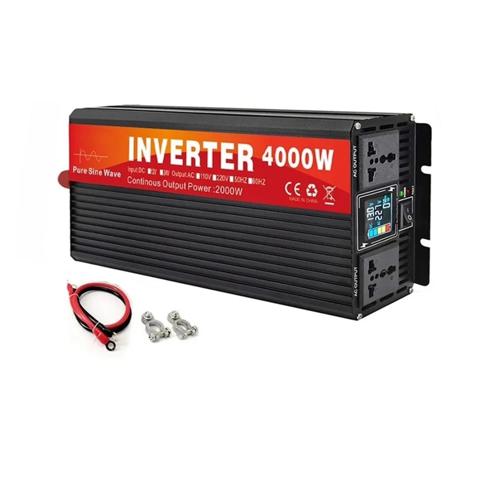 POWERinvert Onduleur Voiture 4000 W À Onde Sinusoïdale Double Prise Écran LCD Convertisseur Tension CC 48 V/60 V/72 V vers CA 220 V(48V,220V 50HZ,Universal)