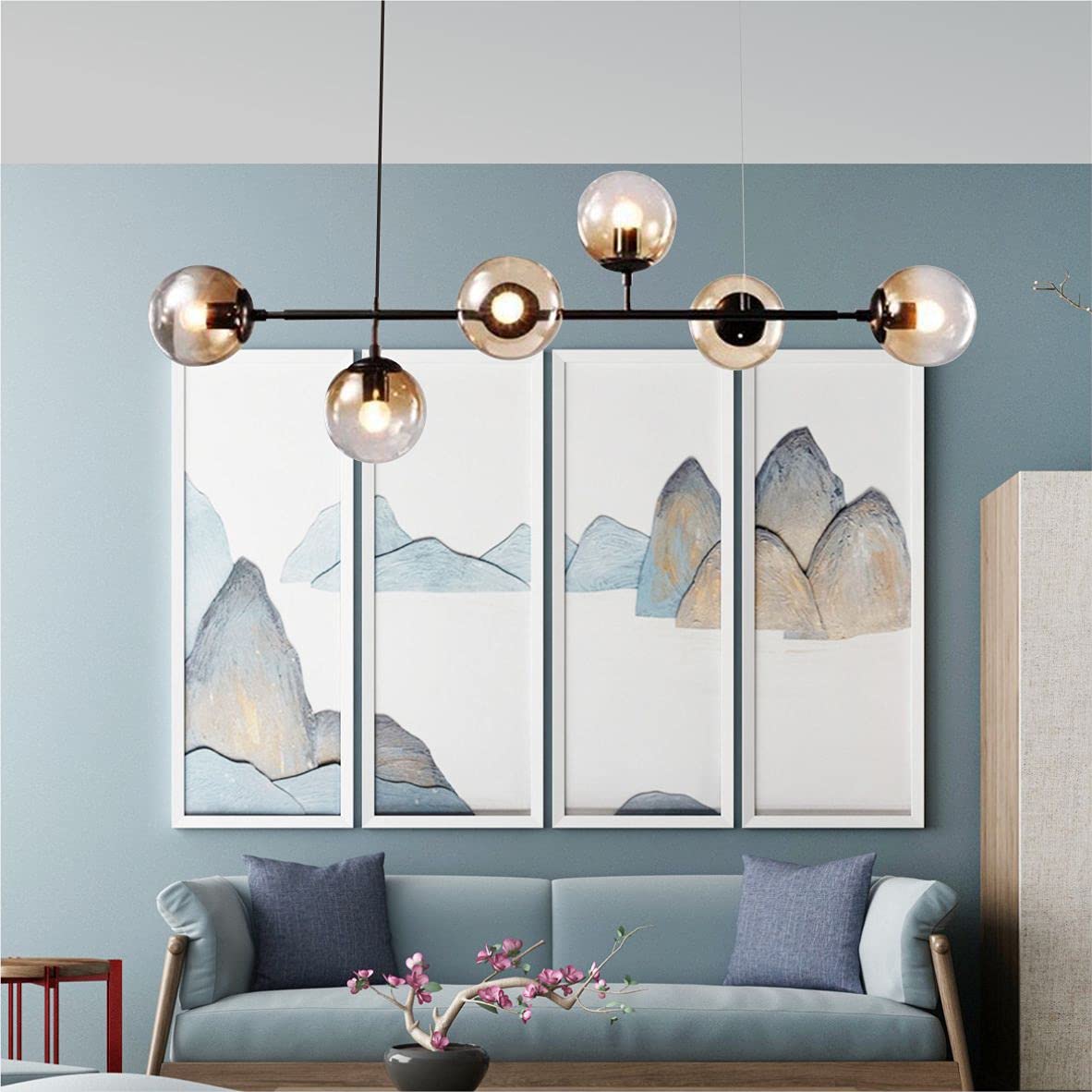 Modern Glass Ball Pendant Chandelier – Indoor Hanging Ceiling Light, 20cm Globe, 50cm Height, For Kitchen Island, Dining Room, Living Room, Bedroom