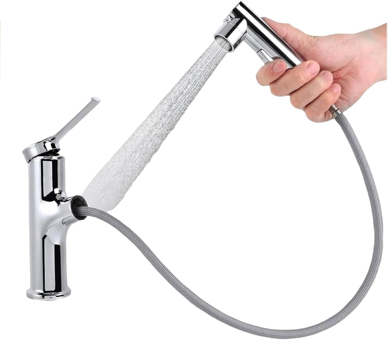 Pull Out Kitchen Sink Mixer Tap, Bathroom Faucets, 30-60cm Flexible Hose, Brass Body Ceramic Valve for Hot and Cold Water, Modern Bathroom Basin Faucet