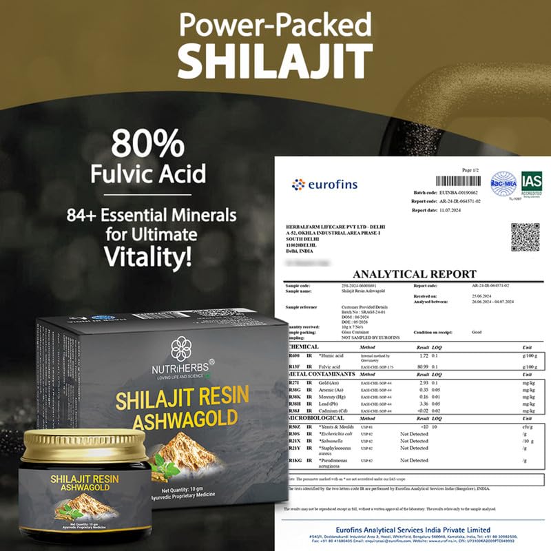 Image of NUTRiHERBS Shilajit Resin Ashwagold 10g - Pure Himalayan Shilajit for Men & Women | Stamina, Energy, Muscle Building Supplement | Ayurvedic Stamina Booster with Ashwagandha & Swarna Bhasma- Pack of 3