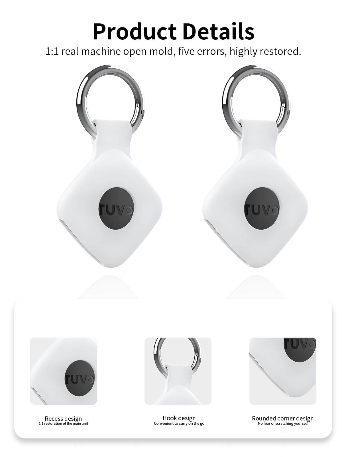 Lot de 4 coques de protection pour traqueur anti-perte ATUVOS avec porte-clés en silicone – Coque durable et élégante, imperméable, anti-chute, noir, blanc, bleu, rouge