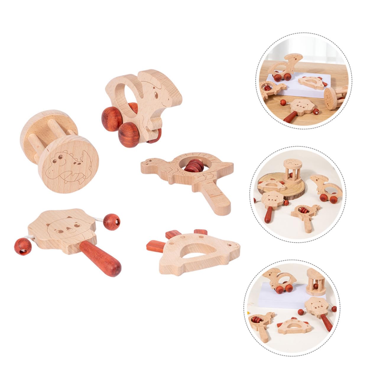 5 Set Sonagli in Legno per Bambino Bambina, Allenamento della Forza della Presa, Facili da Trasportare, Giocattoli Leggeri per Feste di Bambino Bambina e Prima Età