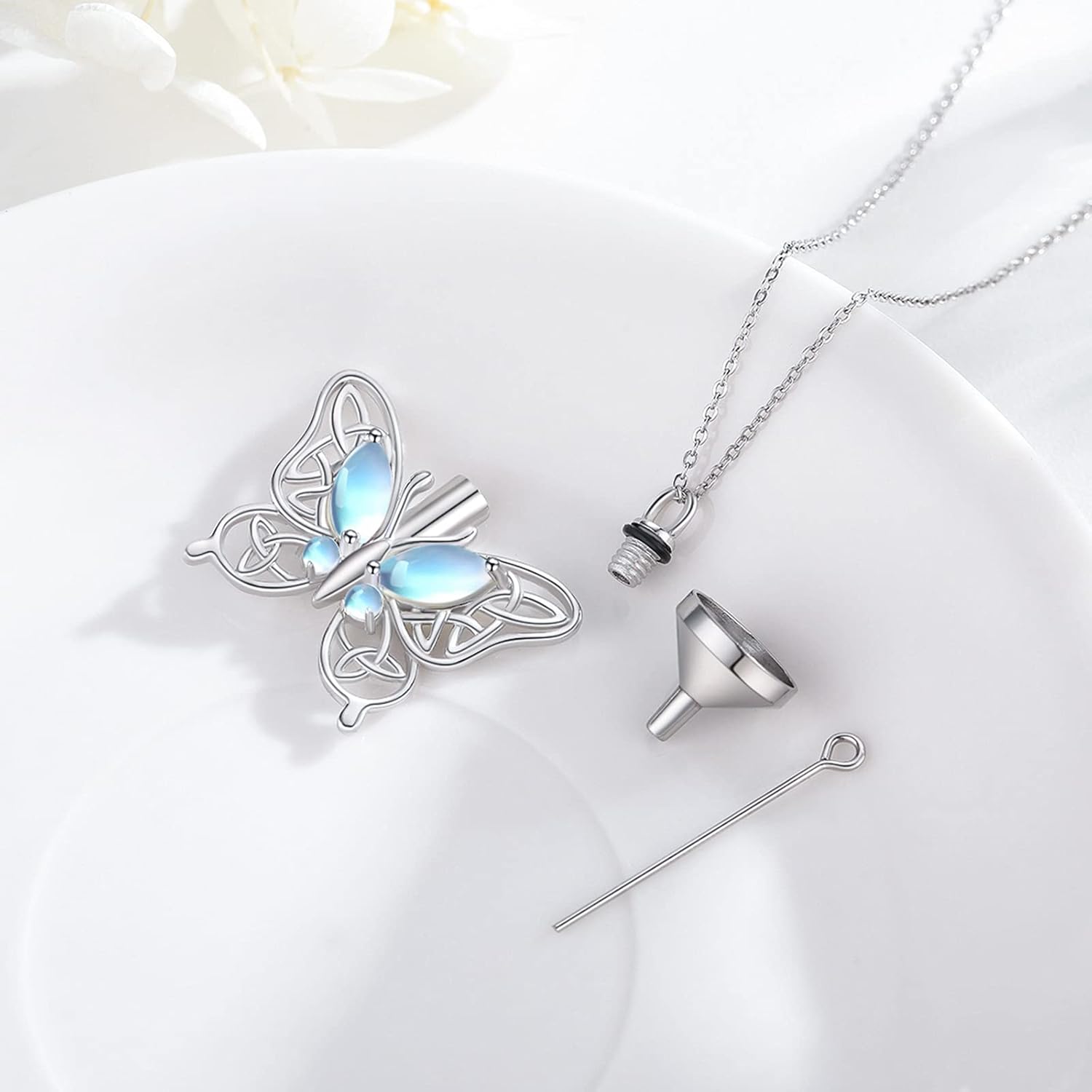 CHENGHONG Butterfly Urn Necklace for Ashes for Women 925 Sterling Silver Celtic Knot Irish Necklace Cremation Jewelry for Ashes for Human Keepsake Memorial Jewelry Gifts for Ashes - Image 3