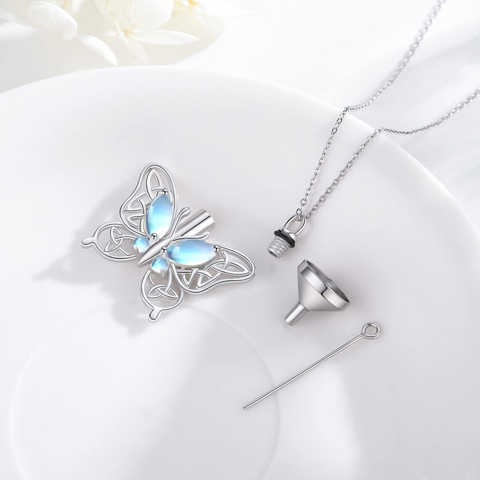 CHENGHONG Collana con urna a farfalla per ceneri da donna in argento Sterling 925 con nodo celtico irlandese collana gioielli per cremazione per ceneri per ricordo umano gioielli commemorativi regali