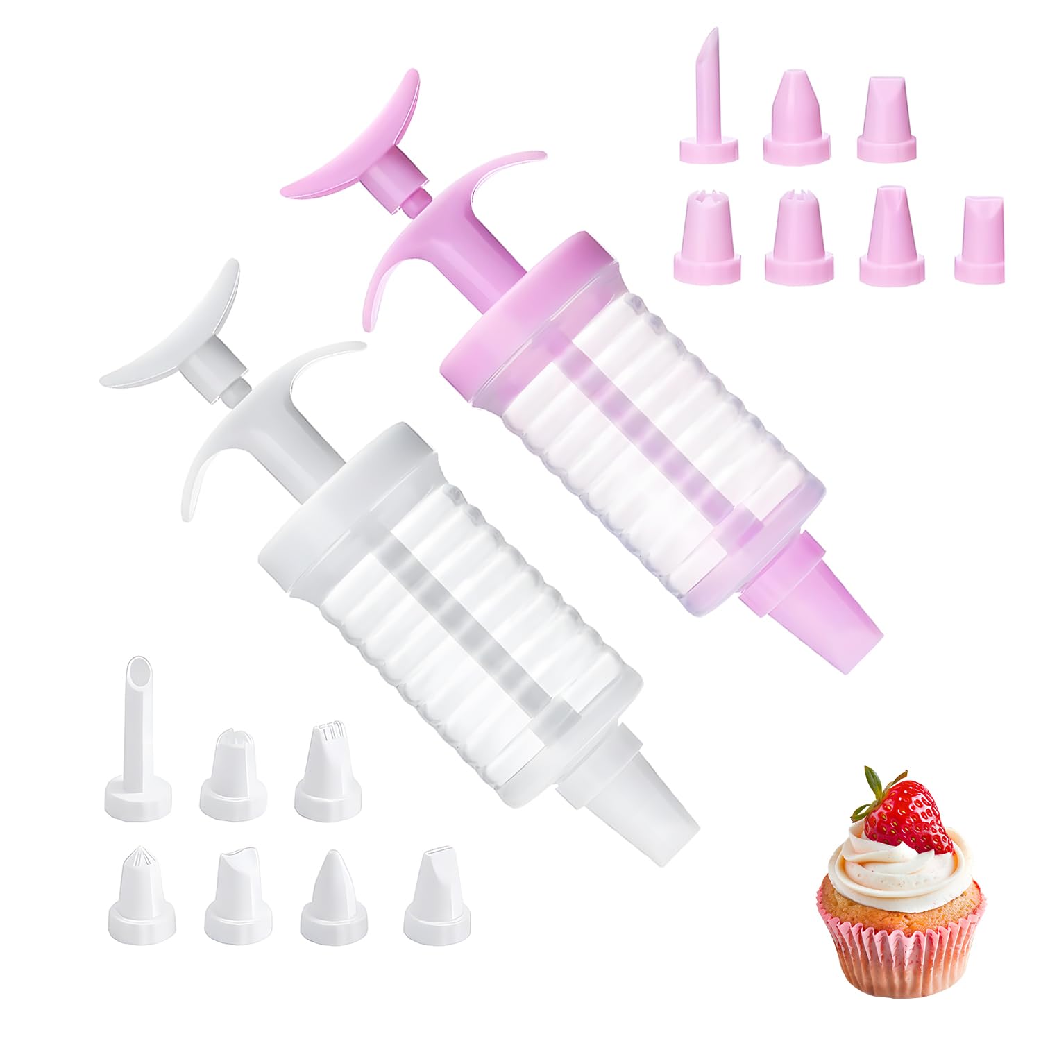 2-Piece Cake Decorating Kit with 16 Nozzles - Versatile Icing Piping Set for Baking Enthusiasts (White & Pink)