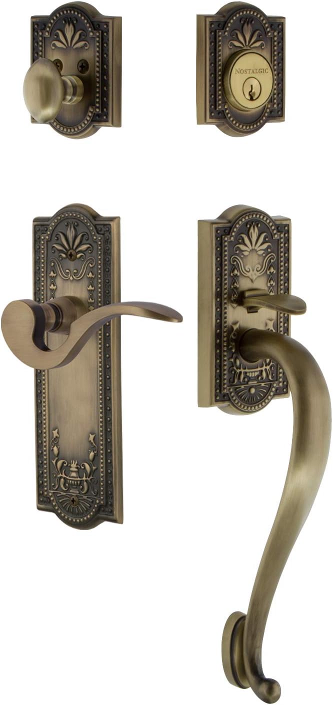 Nostalgic Warehouse Meadows Plate S Grip Entry Set Manor Lever in Antique Brass