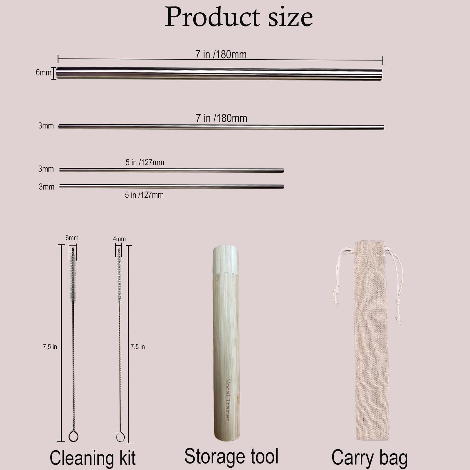 Singing Straw Vocal Trainer Kit - 4 Metall Strohhalme SOVT Tool mit Reinigungsbürste & Bambus Travel Tube Gesangstrainer für Gesang Stimmtraining Therapie Hilfe Tragbar für Sänger Lautsprecher Trainer