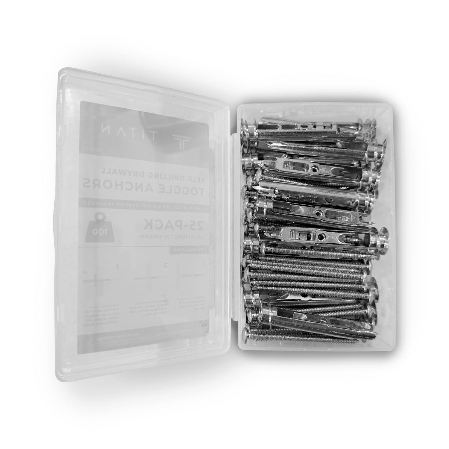 Self-Drilling Toggle Anchors with #8 x 2-1/2" Zinc Screws, 100 lb Capacity - Heavy Duty Drywall Wall Anchors | 250-Pack