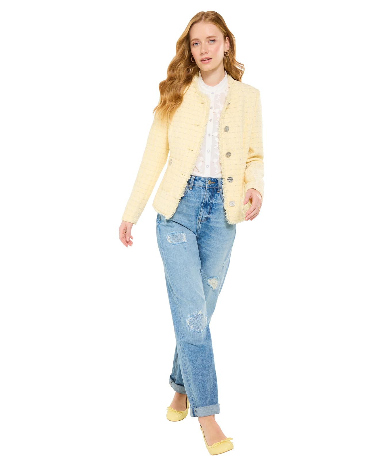 Joe Browns Women's Lined Frayed Edged Bouclé Jacket, Regular, Yellow, UK 22