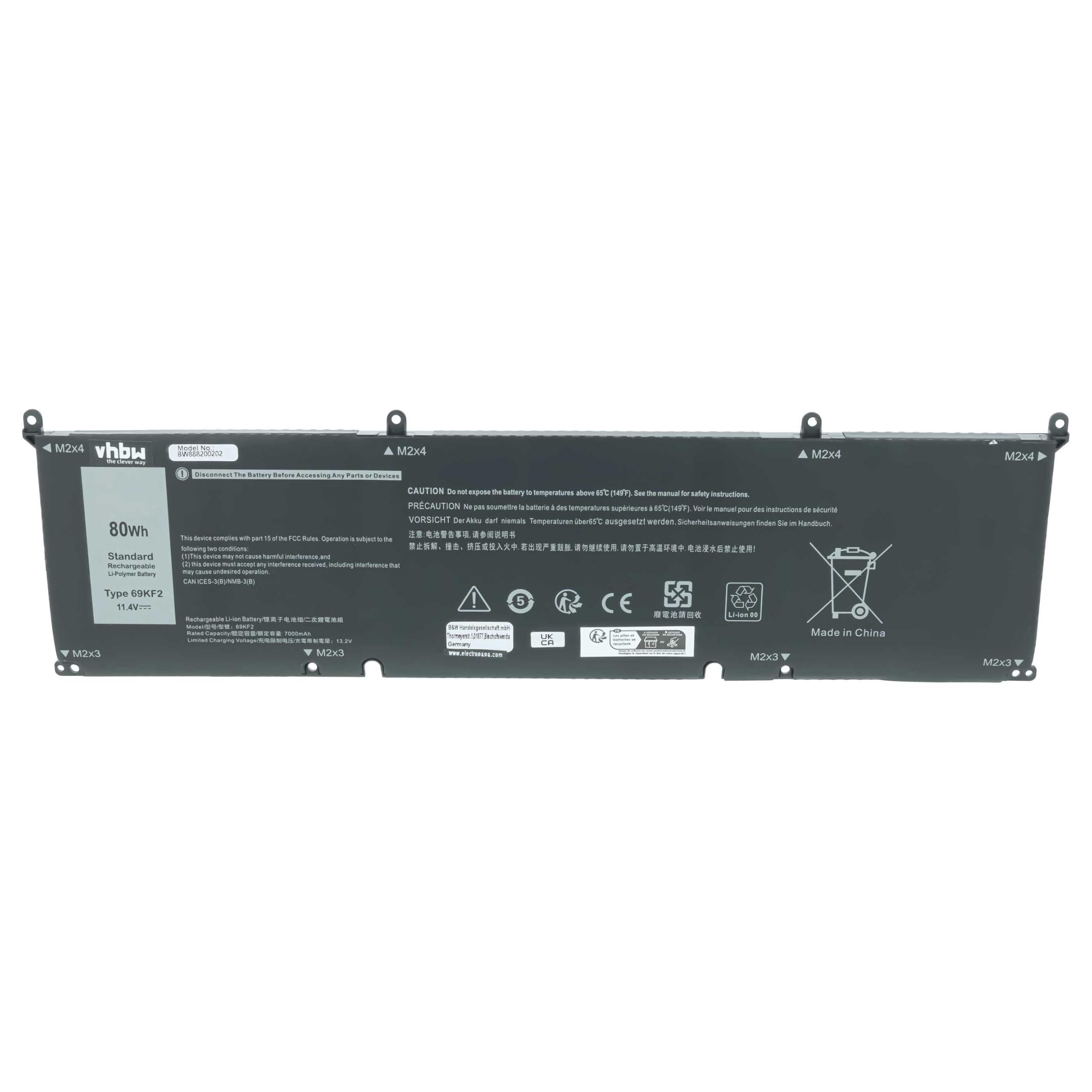 vhbw Zamiennik baterii do Dell 69KF2, 70N2F, M59JH do laptopa (7000 mAh, 11,4 V, litowo-polimerowy)