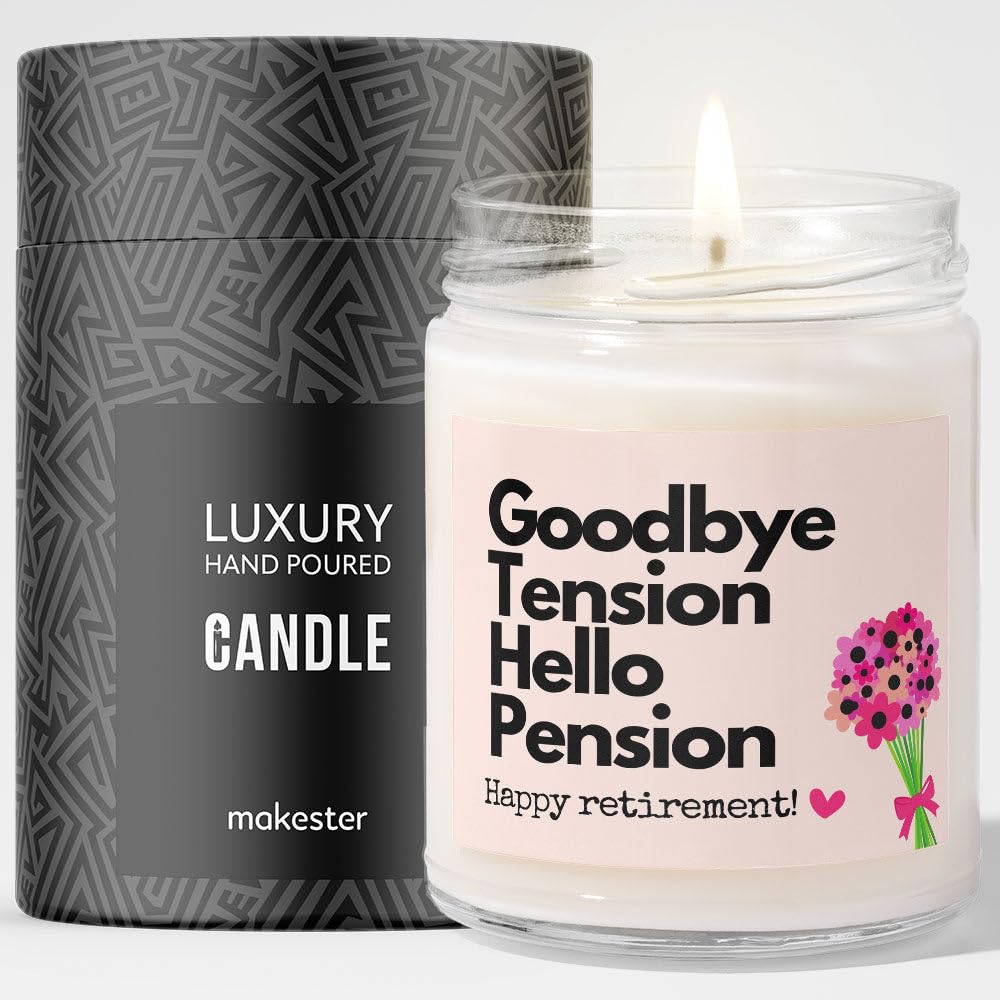 Retirement Gifts for Women - Luxury Soy Wax Candle - Vanilla, Jasmine, Sugared Almond - Makester, Light/Neutral