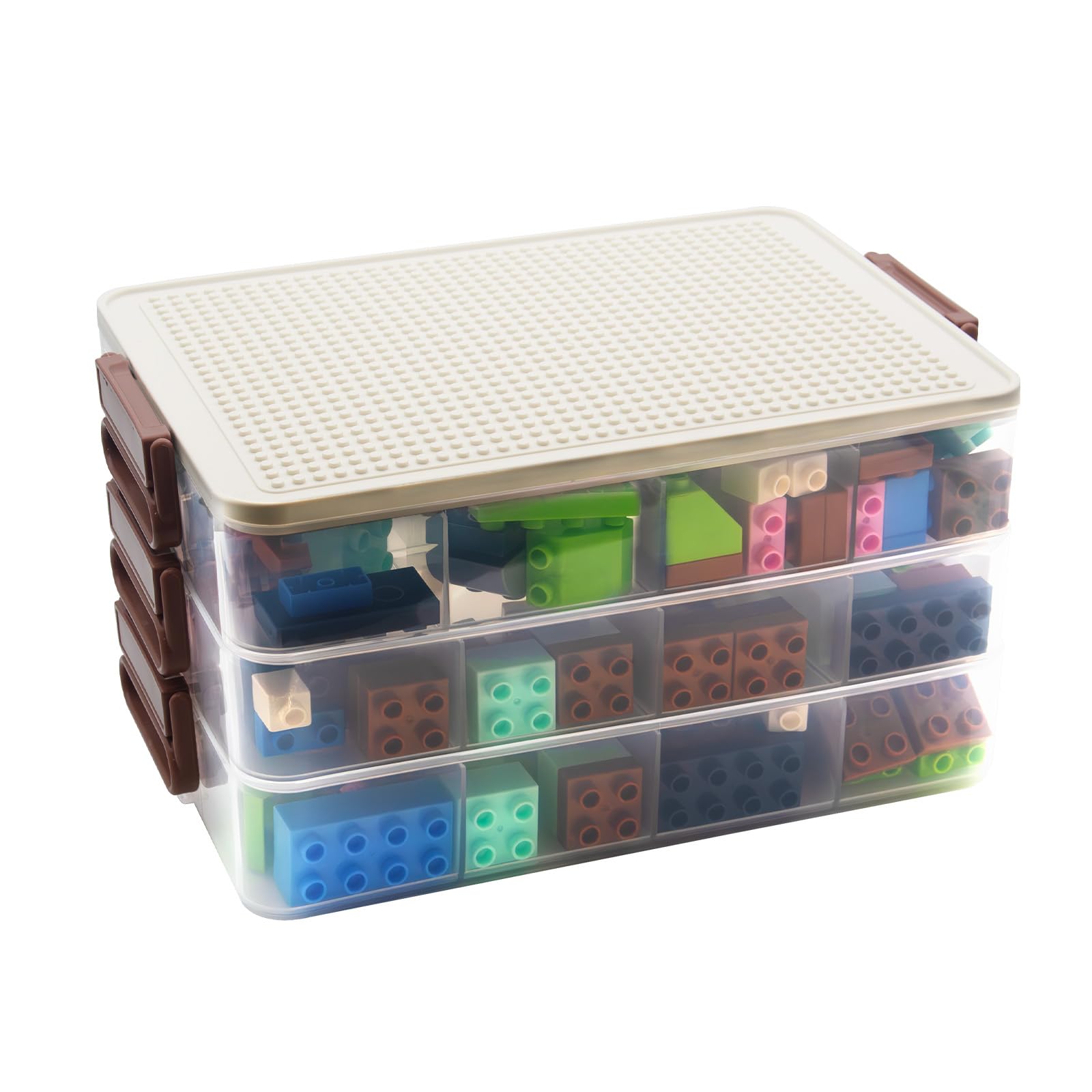 Toys Storage Organizer Bins for Lego, Stackable Toys Organizer, Lego Building Block Storage, Toy Storage Box with 24 Palace Grids, Plastic Stackable