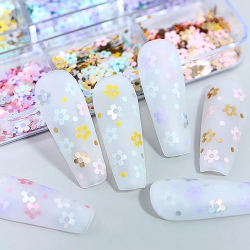 Miniatura 2 de Lentejuelas con purpurina para arte de uñas, 6 rejillas con purpurina floral para uñas, suministros acrílicos de confeti de flores brillantes para