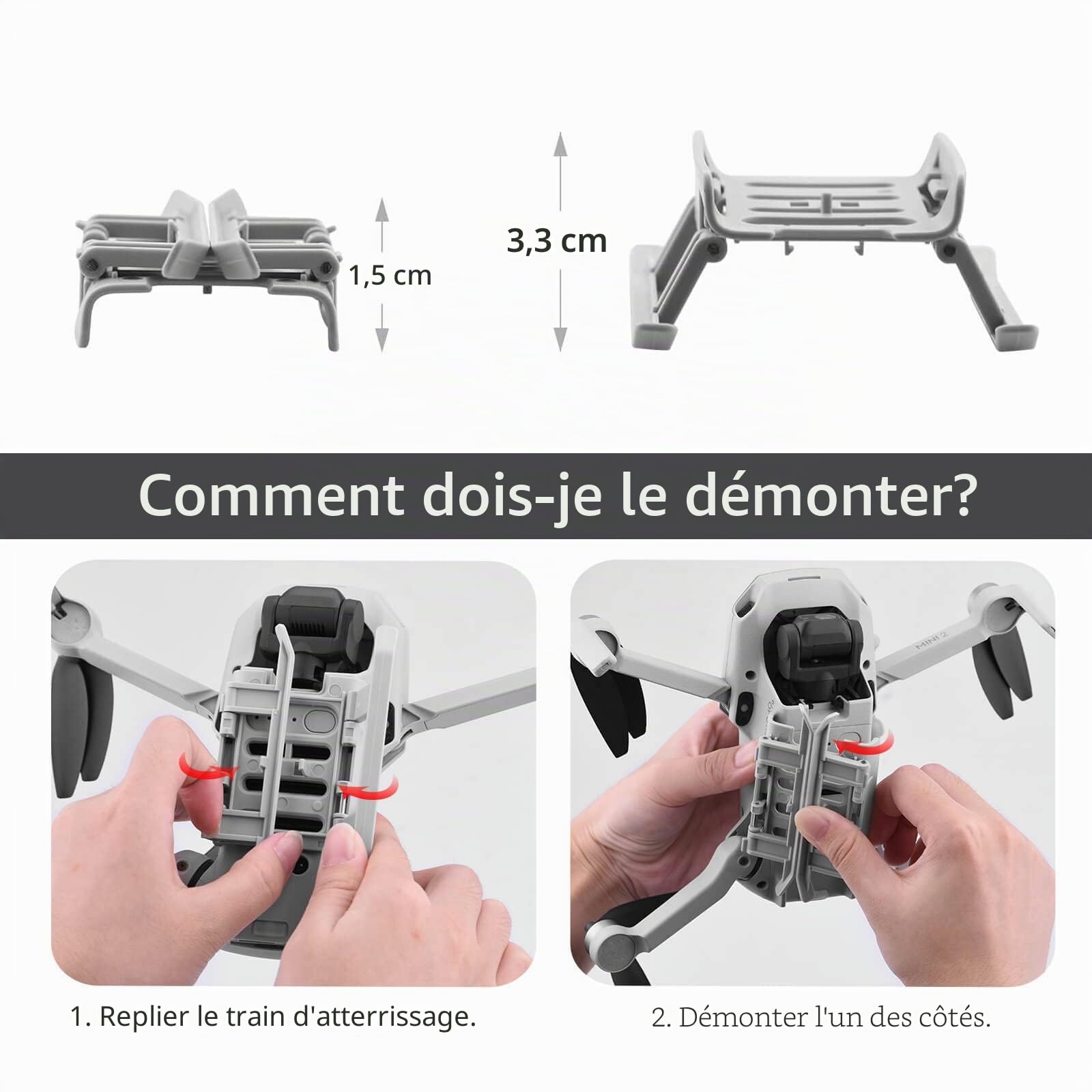 HeiyRC Extensions de train d'atterrissage pour DJI Mini 4K/Mini 2/Mini SE/Mavic Mini drone landing gear, accessoire de rallonge pliable pour les jambes en hauteur