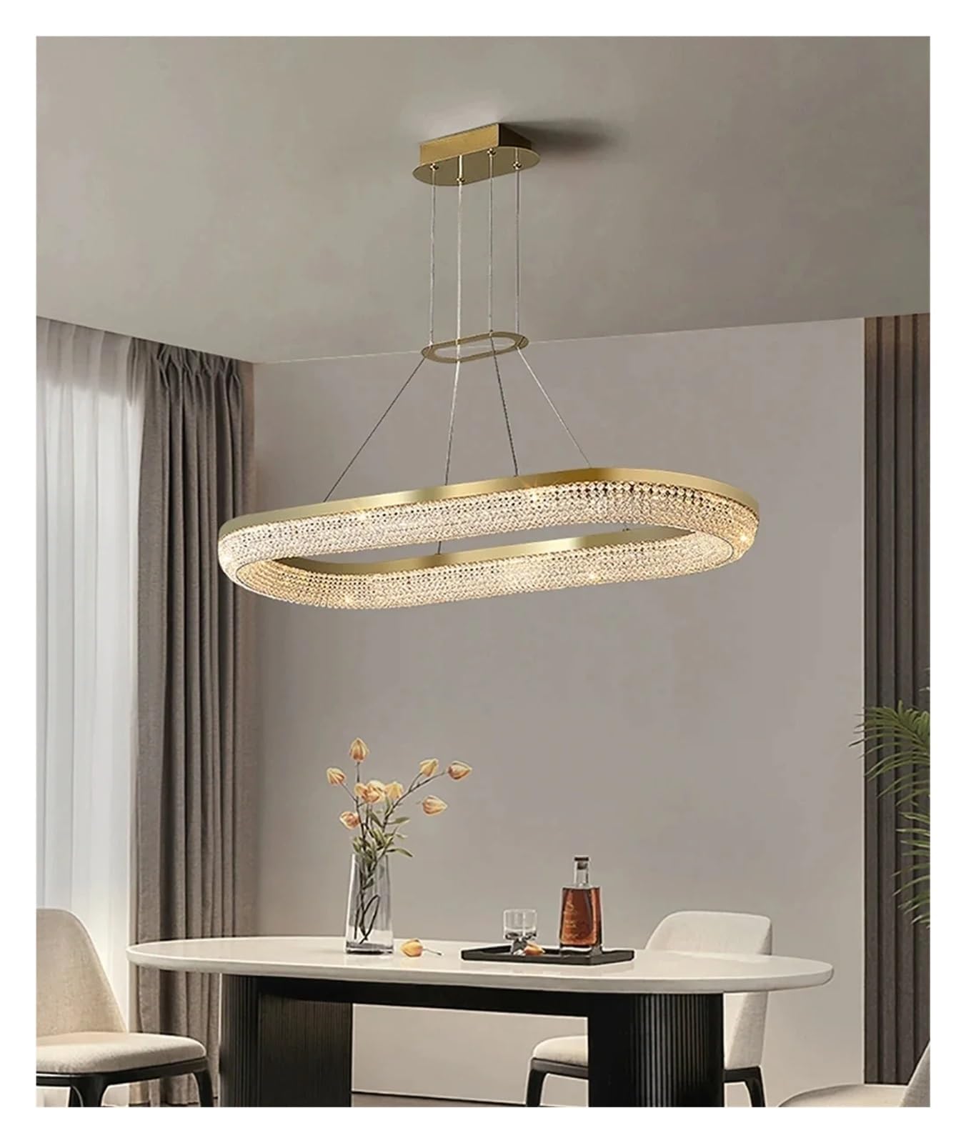 ASerZenith Modern Round Led Ring Light Luxury Ceiling Chandeliers For Dining Room Hanging Lamps Home Decor,Dimmable-Oval 90 Cm