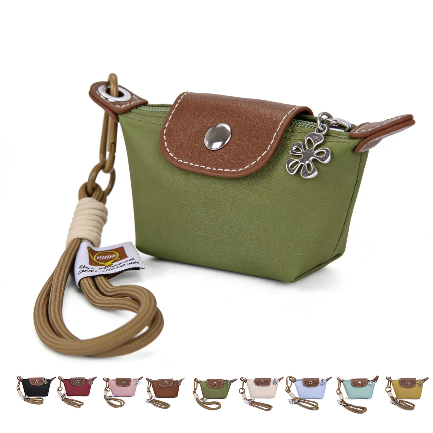 Fashion Mini Coin Purse for Women, Nylon Change Purse Zipper Wallet with Keychain for Cards, Cash, and Coins (Green)