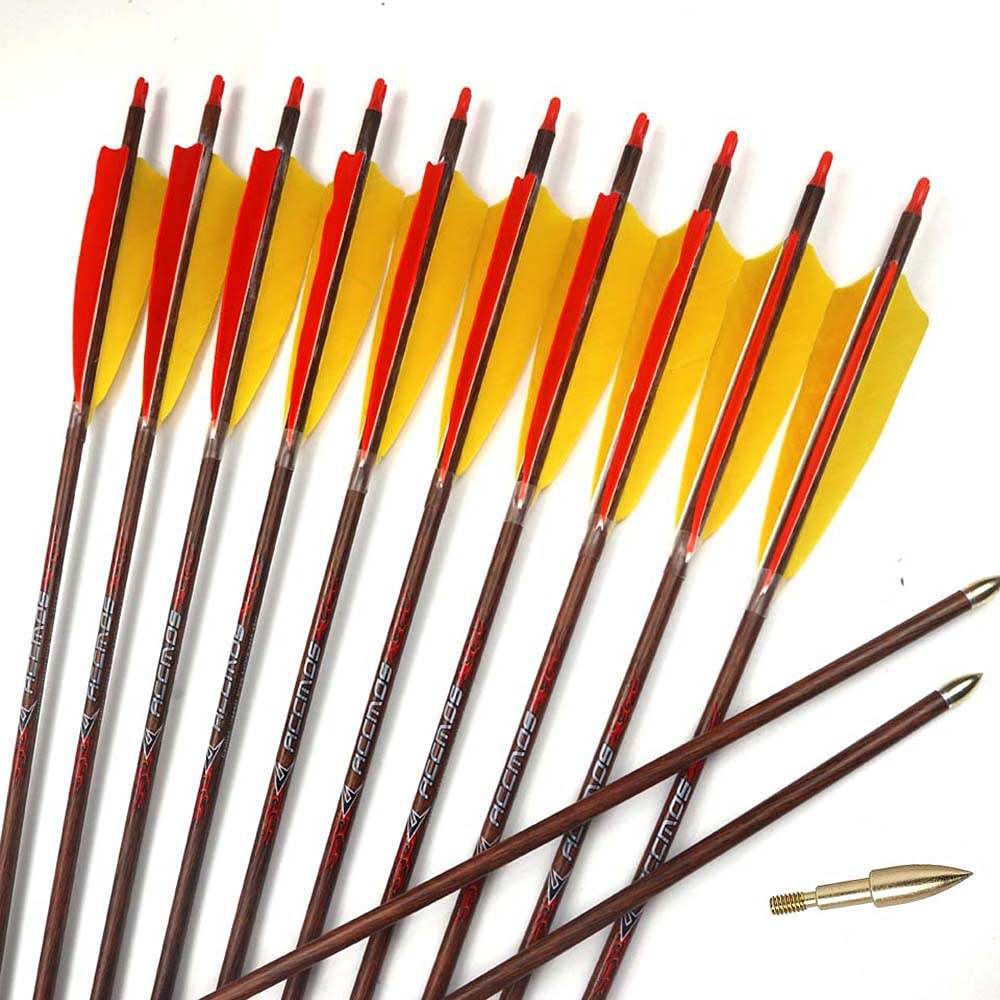 ACCMOS Spine 400 500 600 700 Freccia in Carbonio, 32 "Legno Color Carbonio Shaft 5 "Piuma di Tacchino Colorata ID 6,2 mm Freccia da Caccia, per Arco Ricurvo Arco Composto Tiro con L'Arco
