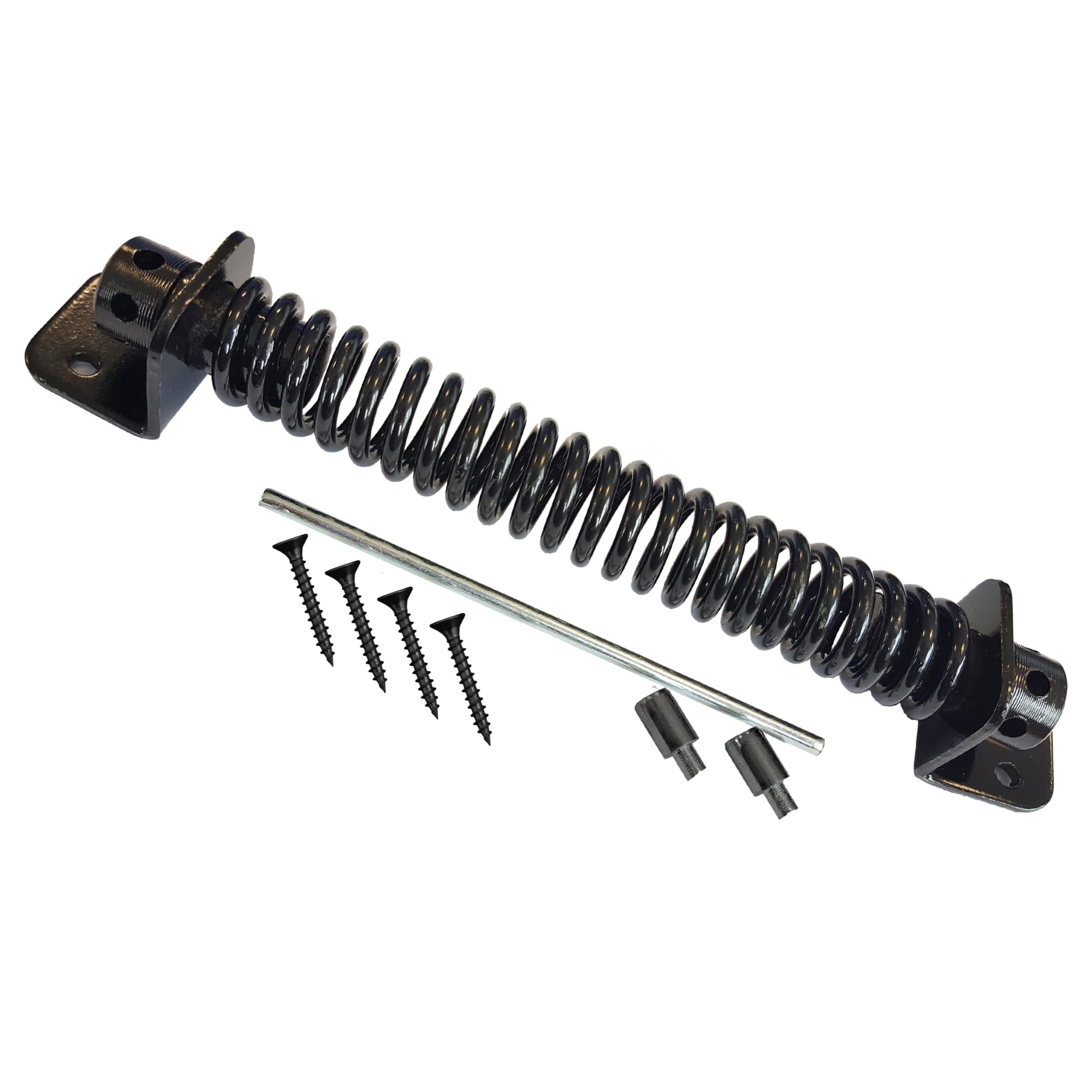 Keypak 200mm (8”) Adjustable Gate Spring Closer – Self Closing Heavy Duty Garden Gate Spring – Black Metal Return Spring with Fixings for Wooden Gates