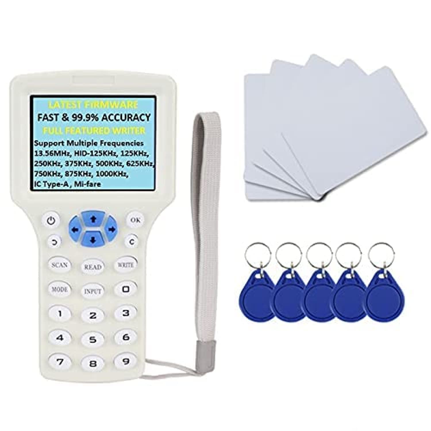 Advanced RFID Writer Copier for 125Khz IC-Type-A 13.56MHz HID-125KHz IC/ID/HID/UID RFID 10 Frequency Duplicator (Device Bundle with 125KHz Cards & Tags)