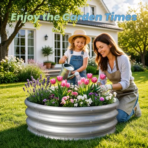 Reachible 2Pack 2x2x1 FT Round Galvanized Raised Garden Bed Kit, Outdoor Metal Planter Box for Vegetables, Herbs, Fruits and Flowers, Metal Planter Box, (Silver) — view 5