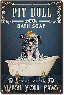 Vintage Metal Tin Sign Pit Bull Co Bath Soap Wash Your Paws Bar Pub Cafe Wall Kitchen Bathroom Outdoor Indoor Wall Decor 12x8 Inch