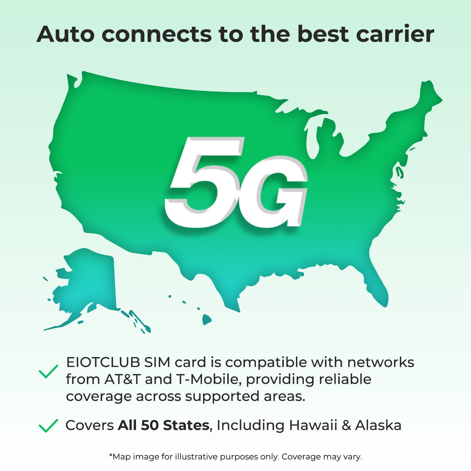 EIOTCLUB SIM USA Prepagata 15 Giorni, Dati Illimitati 5G per Viaggi negli Stati Uniti, SIM Dati Senza Contratto, Compatibile AT&T e T-Mobile, Inclusi Alaska e Hawaii