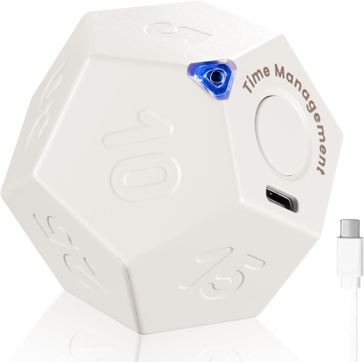 KADAMS Pomodoro Rotating Desk Productivity Timer - 11 Preset Countdown Rechargeable Dodecagon - Sound Vibrate Mute - Flip for Kids, Kitchen, Cooking, Workout, Exercise, Study, ADHD - White