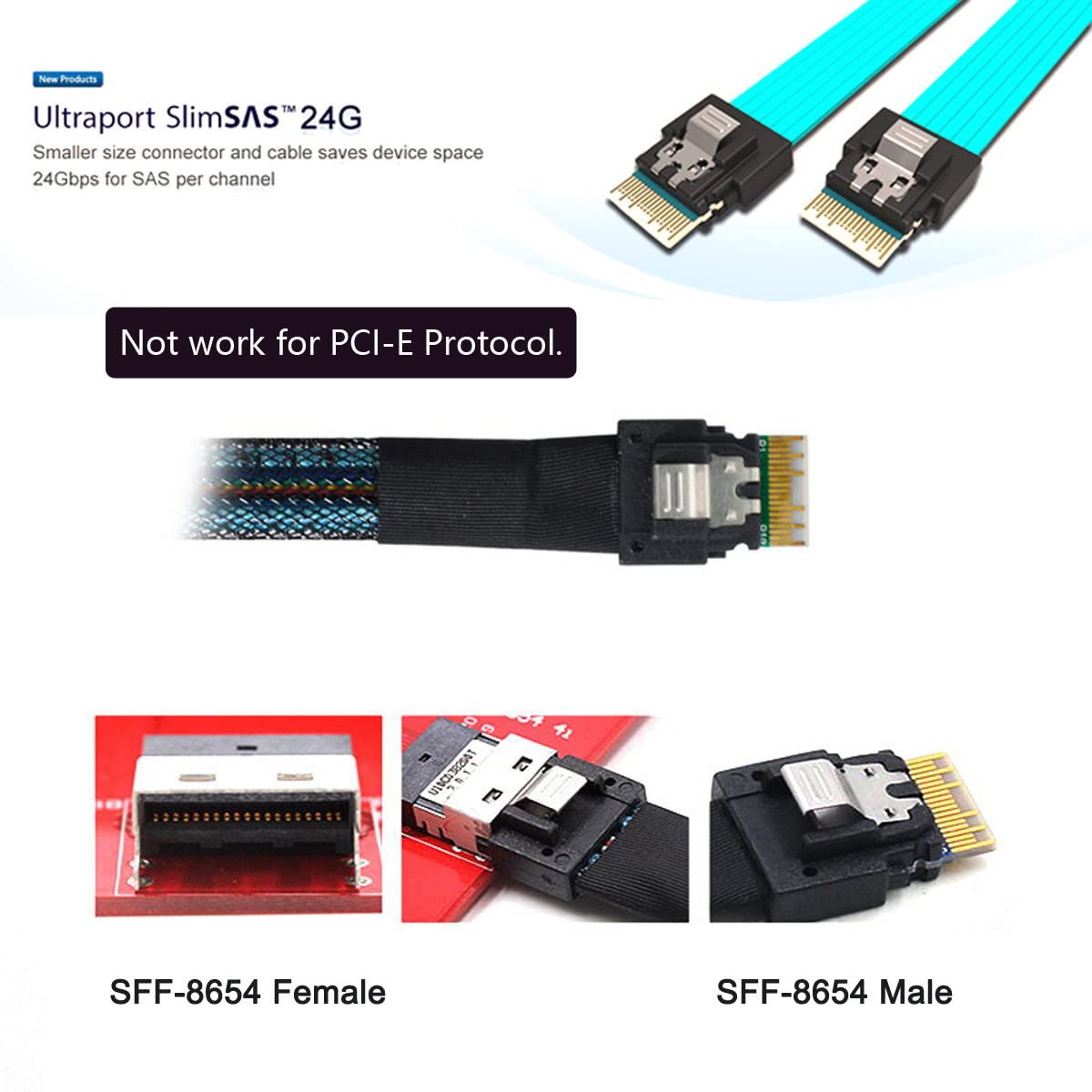 CY Cavo Slimline SAS 4.0 SFF-8654 4i 38 pin Host Raid a 4 SAS 29 pin SFF-8482 Target Hard Disk Fanout Raid Cavo Splitter 1 a 4 (100 cm)