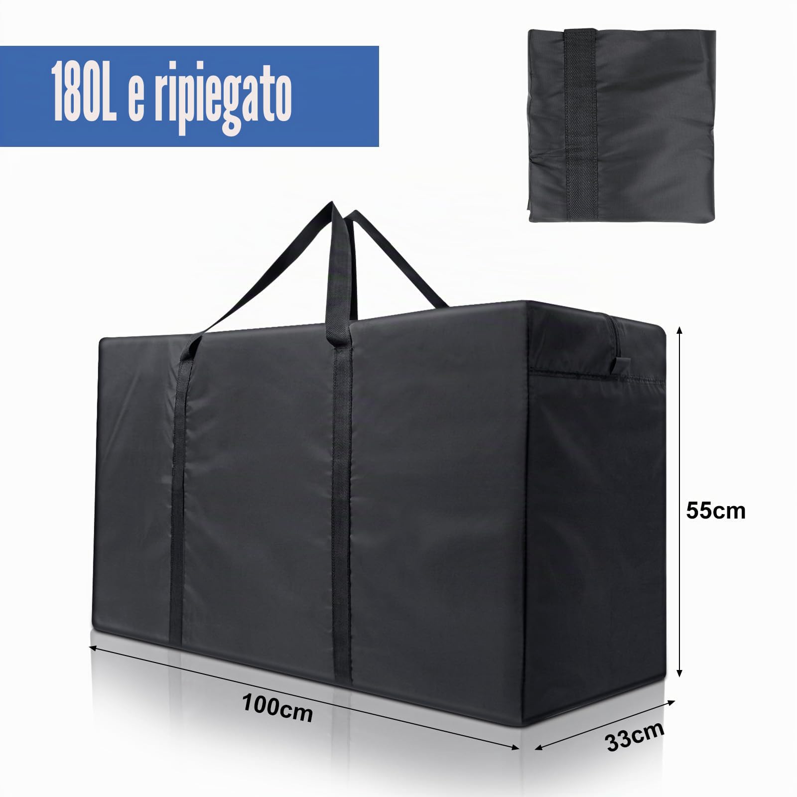 Cozary 180L Borsa di Stoccaggio, 600D Oxford Borsa per Cuscini da Giardino con Maniglia, per Biancheria da Letto Materassi Coperte Trapunte e Cuscini - 100x55x33 CM, Nero
