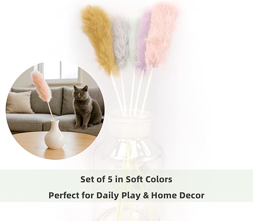 Miniatura 3 de Juguetes de piel de conejo para gatos  5 juguetes interactivos para gatos de interior, palos de teaser suaves para jugar y hacer ejercicio, juego de