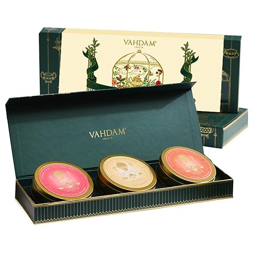 Té chai VAHDAM Private Reserve Trio, 3 tés en una caja de regalo, ingredientes 100% naturales, regalos festivos para hombres y mujeres, regalos de