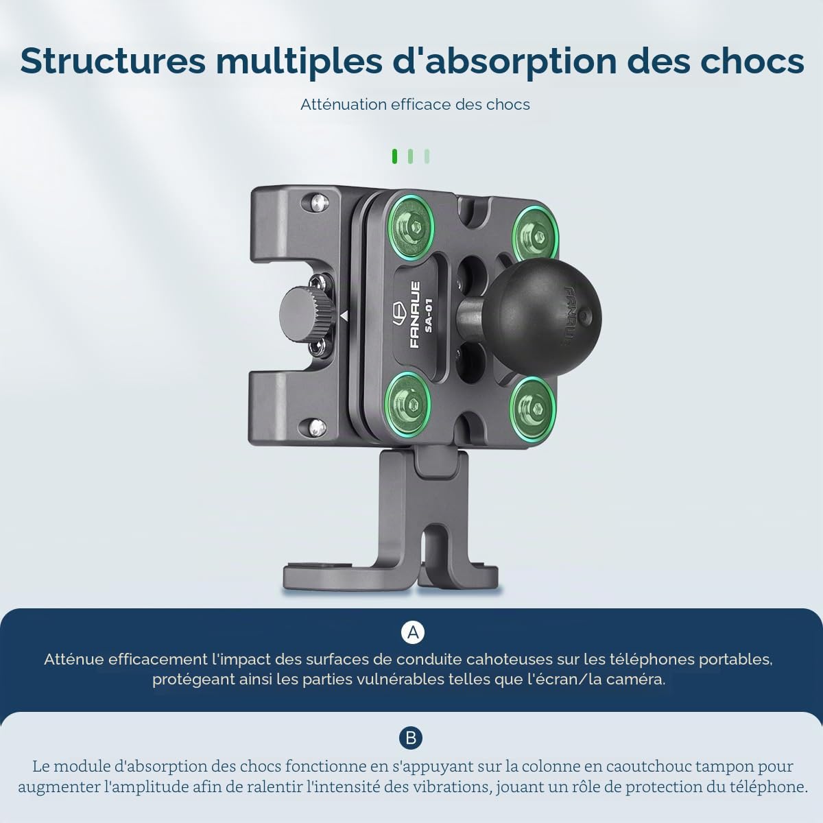 FANAUE Support de téléphone antivol en Aluminium pour vélo et Moto avec Amortisseur de Vibrations pour Guidon de vélo/VTT/UTV/Scooter, Compatible avec Les Supports RAM de Taille B, Bras Double Prise